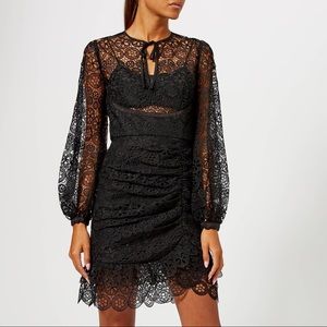 Black Long-sleeve Circle floral Lace Mini Dress